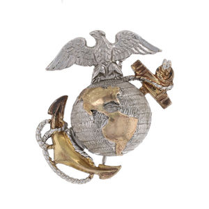 Sterling & Gold Filled WWII Vintage US Marine Officer Dress Pin Collar Insignia
